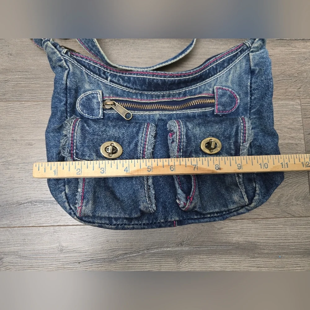 Y2K Denim Shoilder Bag Pink Stitching Boho Streetwear Preppy